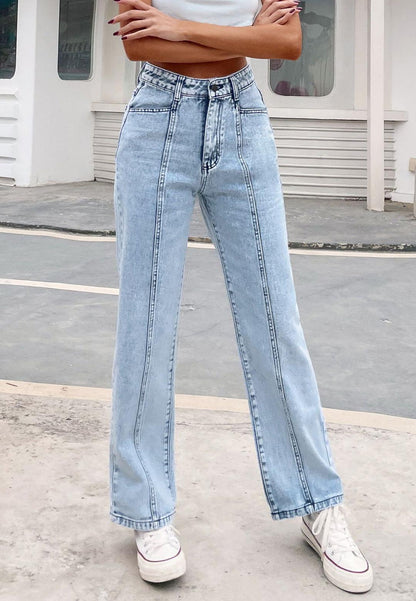 Acid Wash Front Seam Boot Cut High Waist Denim