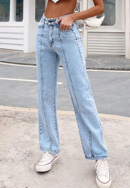 Acid Wash Front Seam Boot Cut High Waist Denim