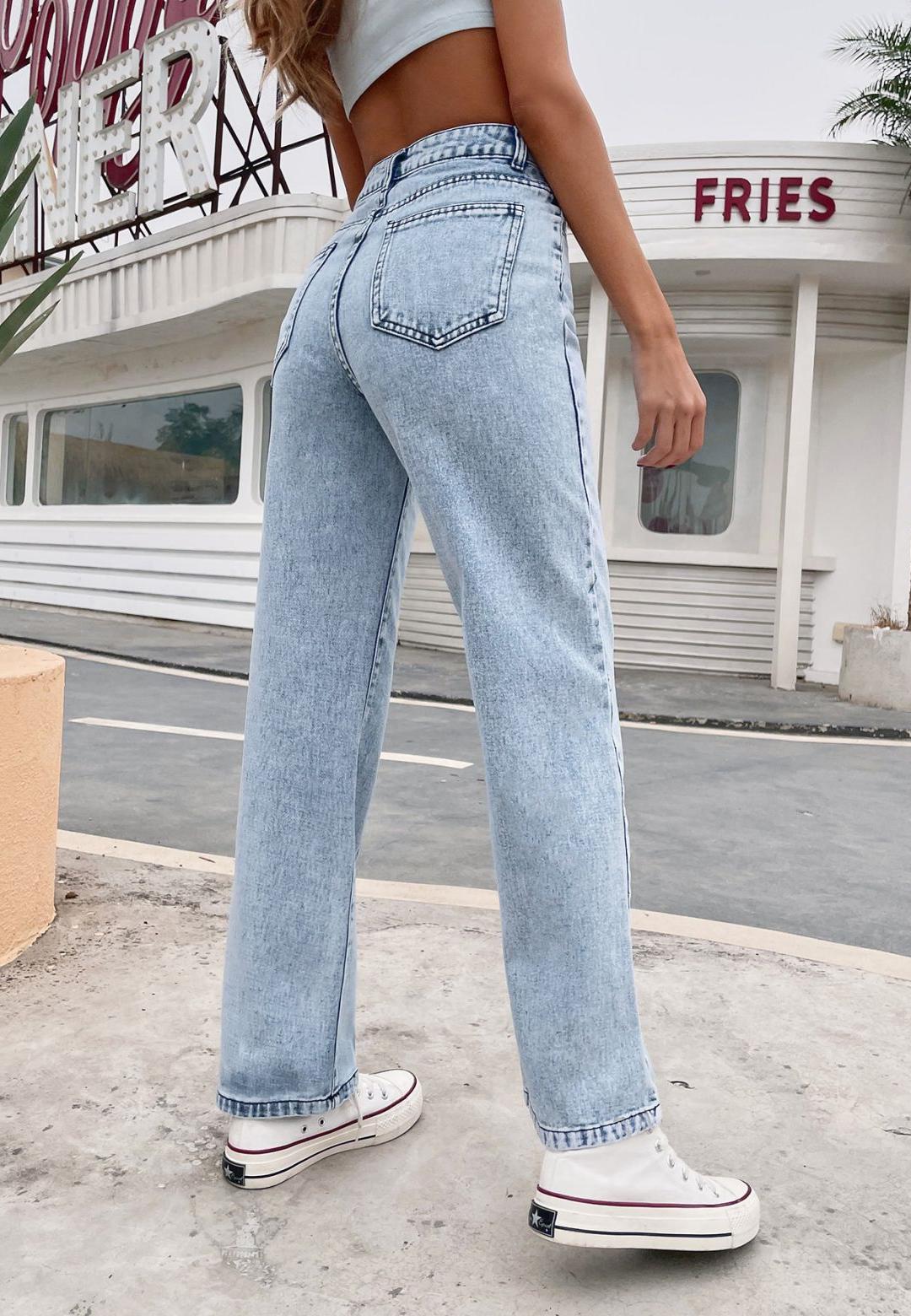 Acid Wash Front Seam Boot Cut High Waist Denim