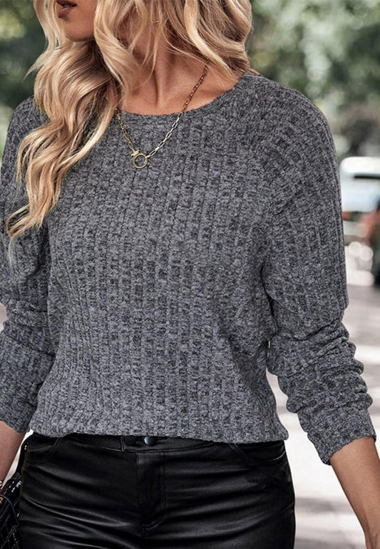 Rib Heather Knit Long Cuffed Sleeve Pullover