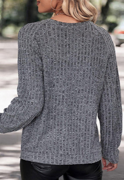 Rib Heather Knit Long Cuffed Sleeve Pullover