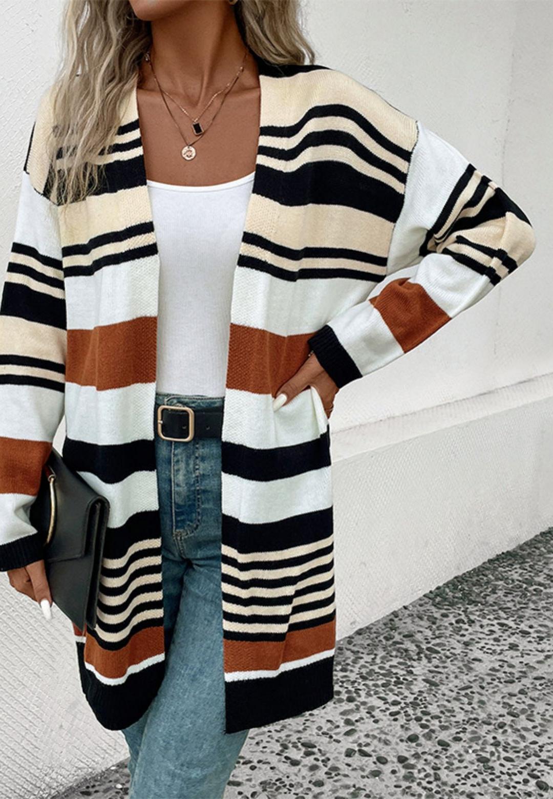 Rustic Color Long Sleeve Drop Shoulder Long Line Cardigan
