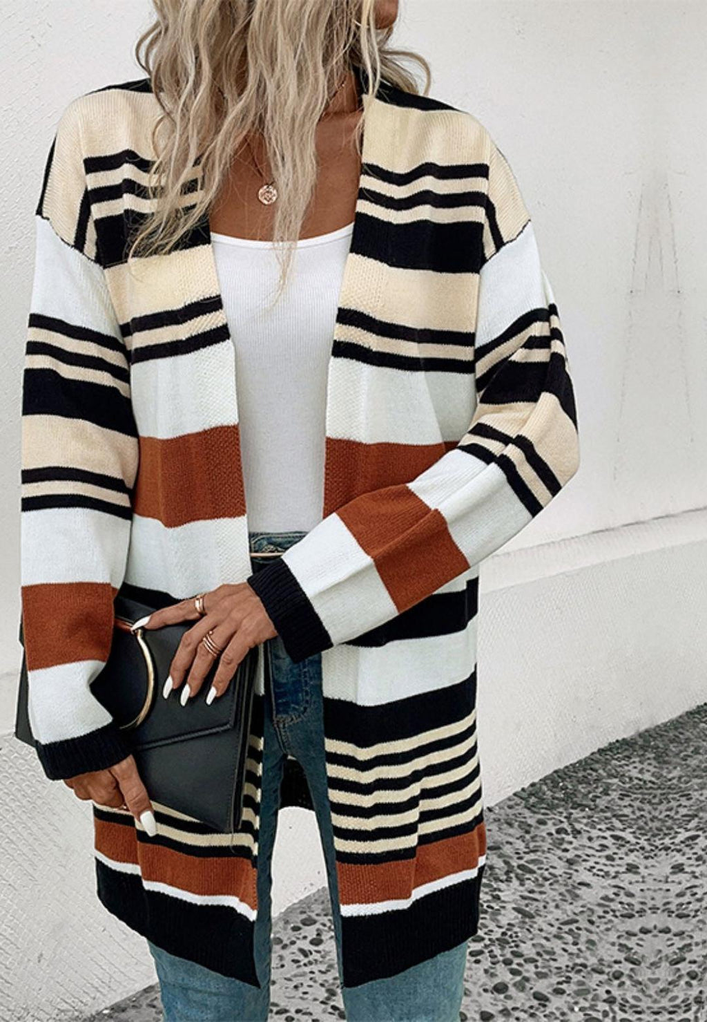 Rustic Color Long Sleeve Drop Shoulder Long Line Cardigan