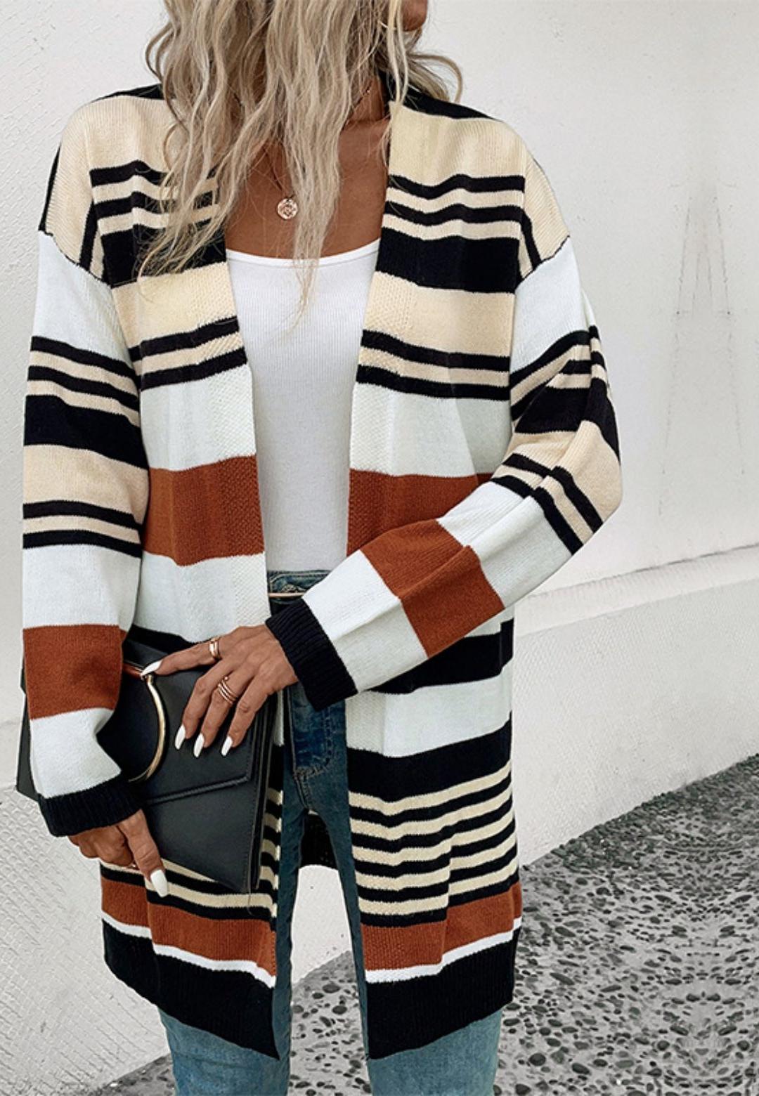 Rustic Color Long Sleeve Drop Shoulder Long Line Cardigan
