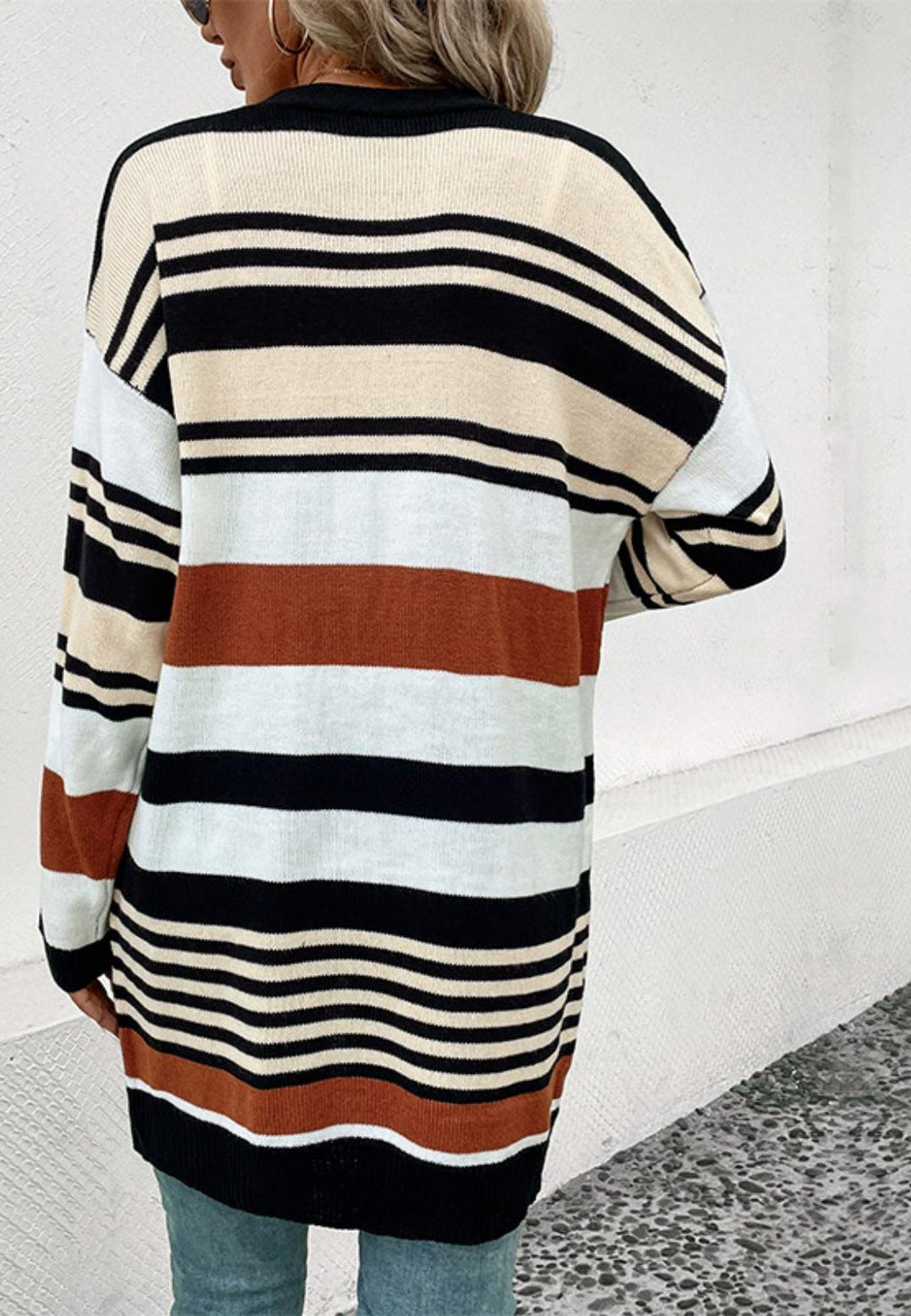 Rustic Color Long Sleeve Drop Shoulder Long Line Cardigan