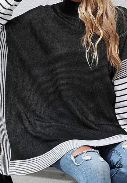 Dolman Cuffed Stripe Sleeve Tunic Sweater
