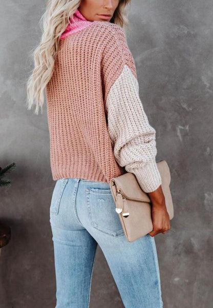Color Blocked Cowl Open Neck Dolman Sleeve Sweater