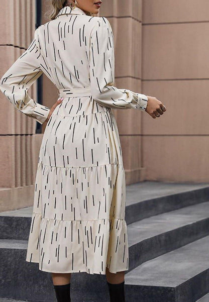Abstract Print Belted Shirt Dress