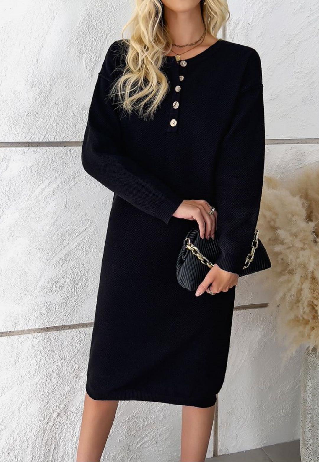 Vestido estilo suéter Henley con hombros caídos
