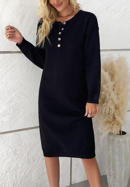 Drop Shoulder Henley Sweater Dress