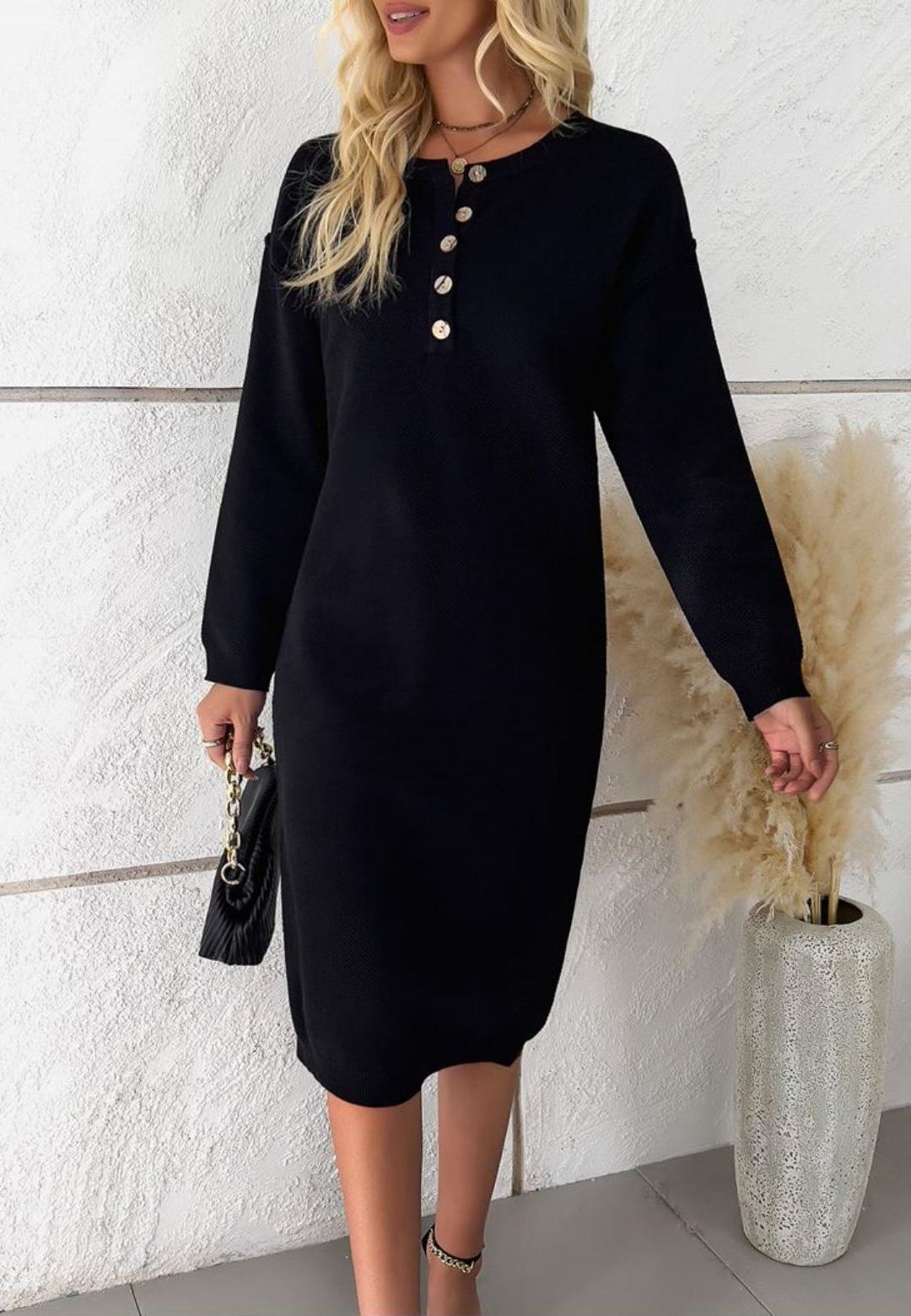 Drop Shoulder Henley Sweater Dress for Women Below Knee Length – Anna-Kaci