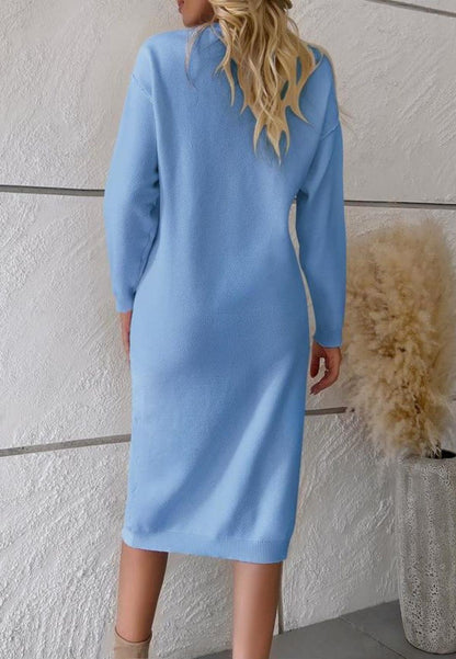 Drop Shoulder Henley Sweater Dress