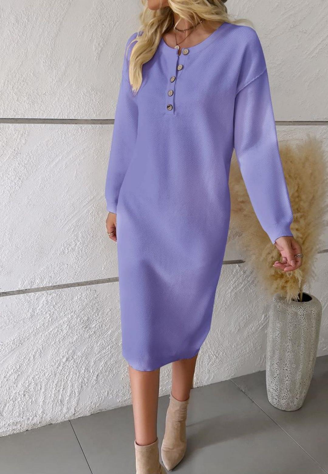 Vestido estilo suéter Henley con hombros caídos
