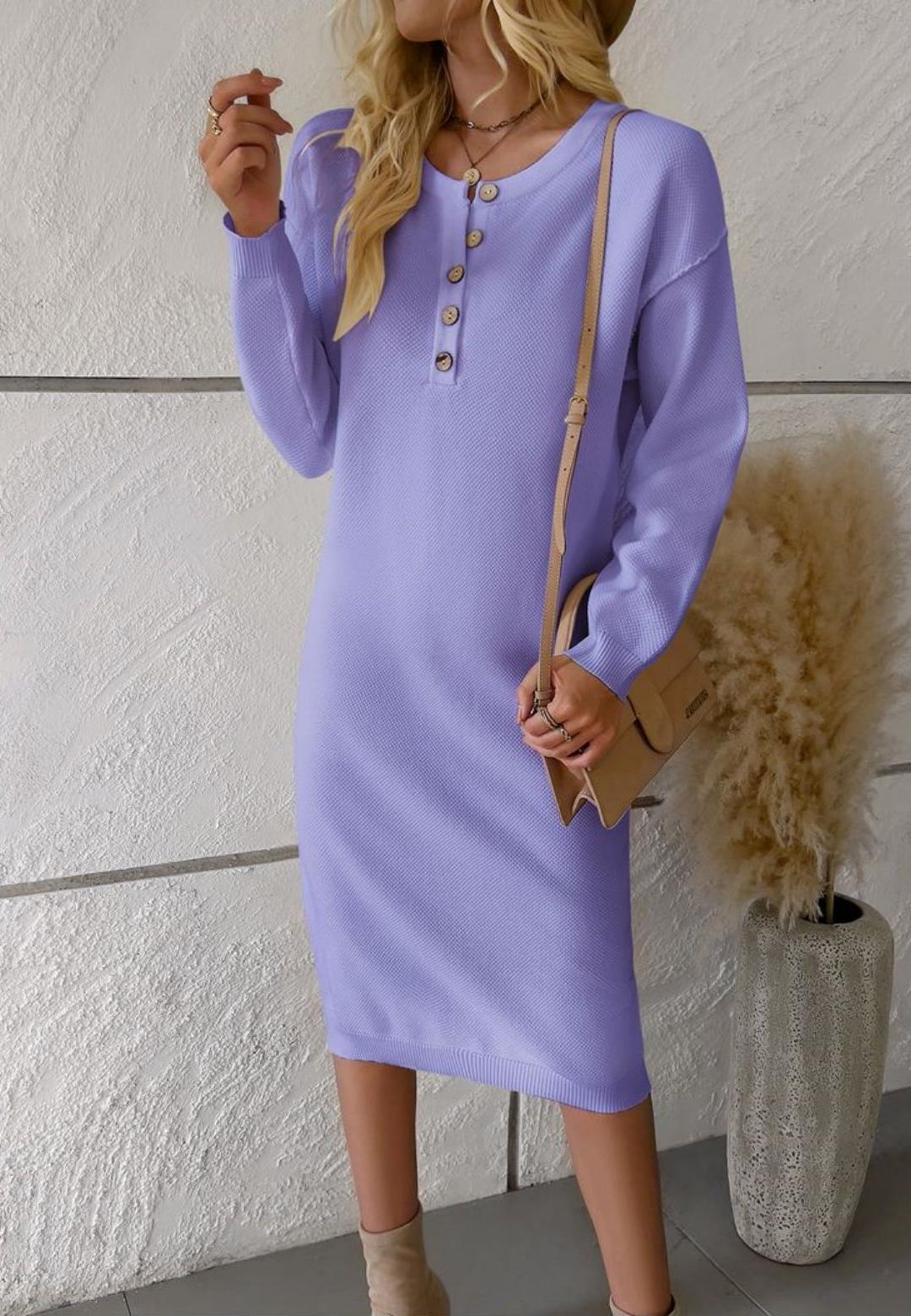 Drop Shoulder Henley Sweater Dress