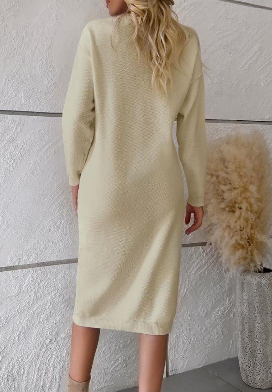 Drop Shoulder Henley Sweater Dress