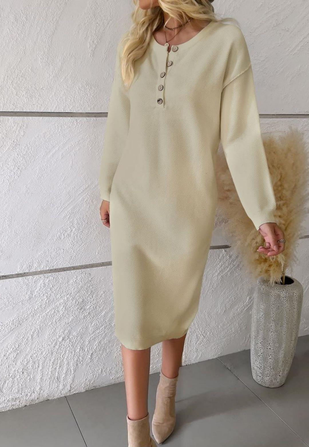 Drop Shoulder Henley Sweater Dress