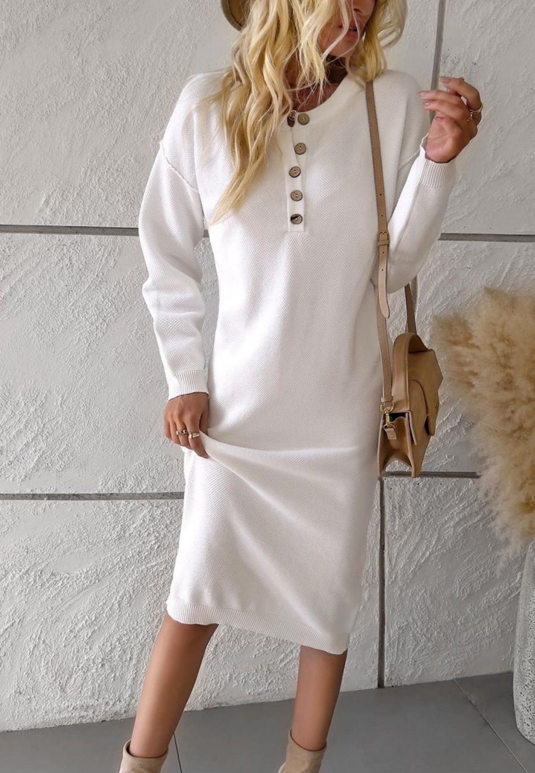 Drop Shoulder Henley Sweater Dress