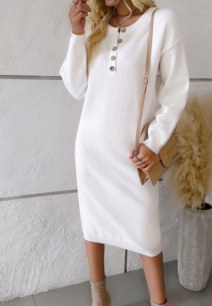 Drop Shoulder Henley Sweater Dress