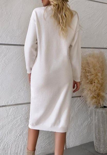 Drop Shoulder Henley Sweater Dress