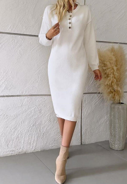 Drop Shoulder Henley Sweater Dress