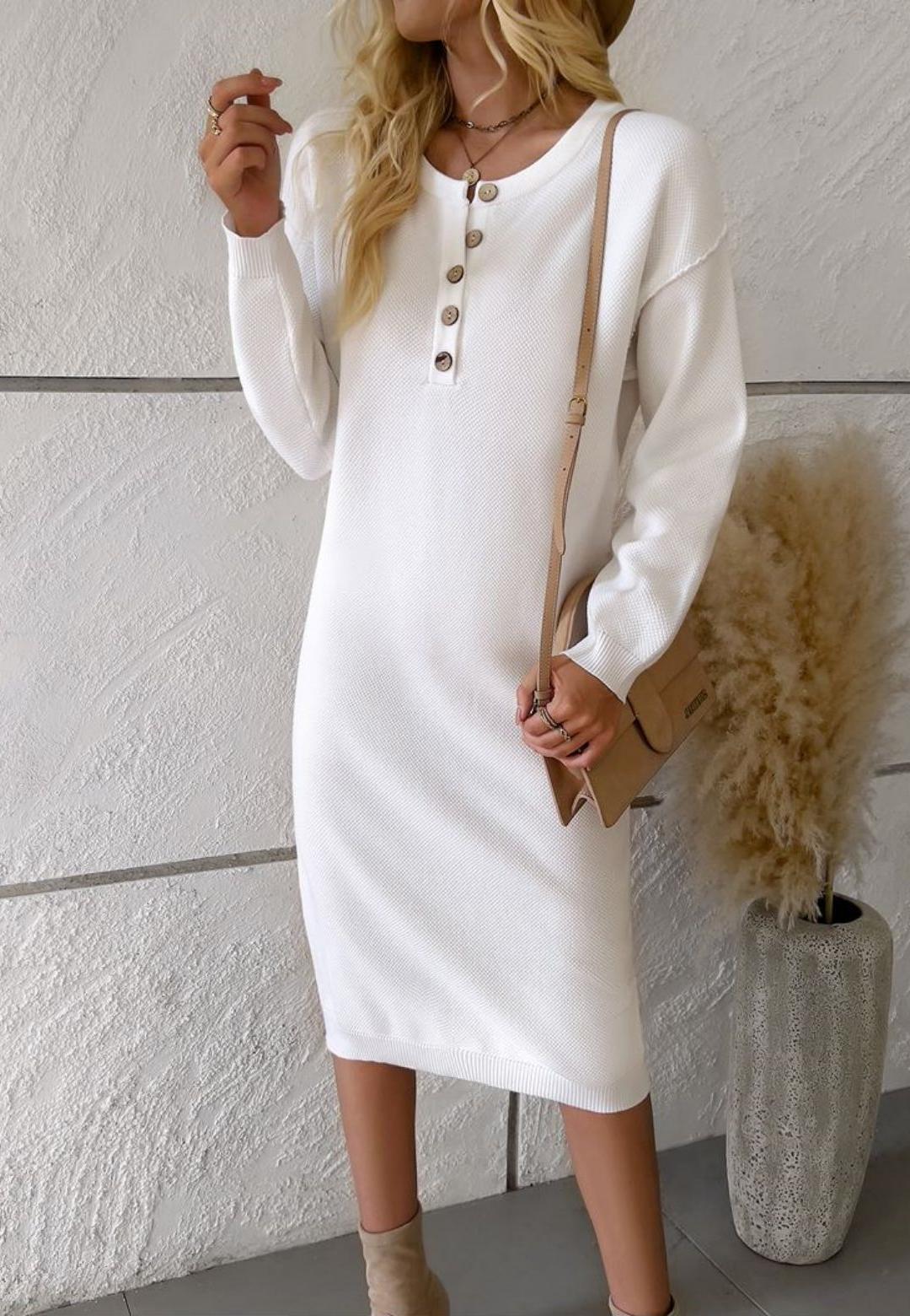 Drop Shoulder Henley Sweater Dress