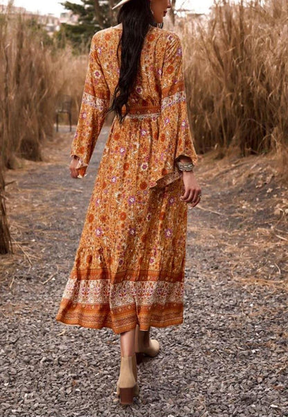 Surplice Neck Front Slit Boho Dress