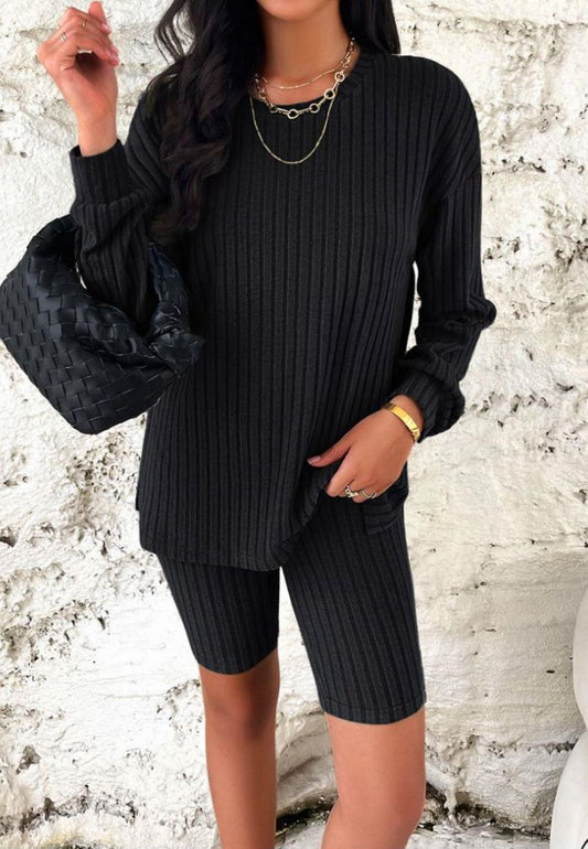 Ribbed Knit Sweater and Shorts Coordinates