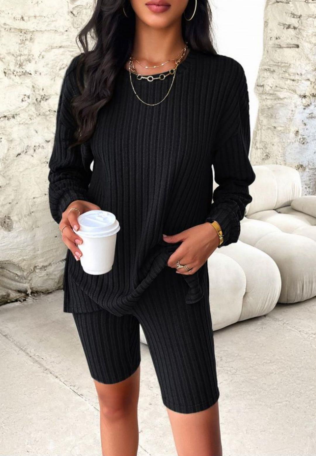Conjunto de jersey y pantalones cortos de punto acanalado