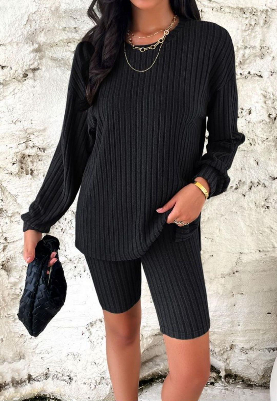 Conjunto de jersey y pantalones cortos de punto acanalado