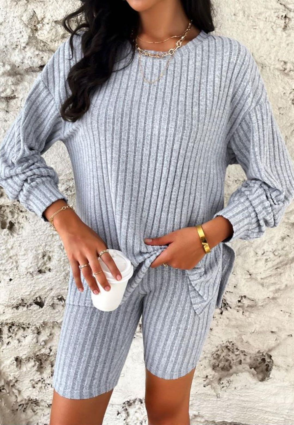 Ribbed Knit Sweater and Shorts Coordinates