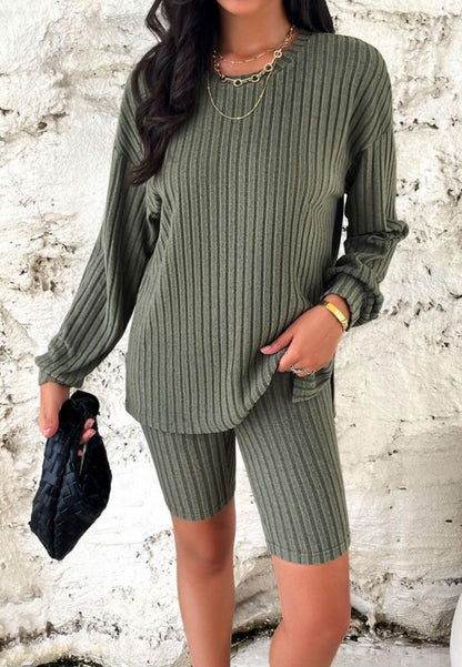 Ribbed Knit Sweater and Shorts Coordinates