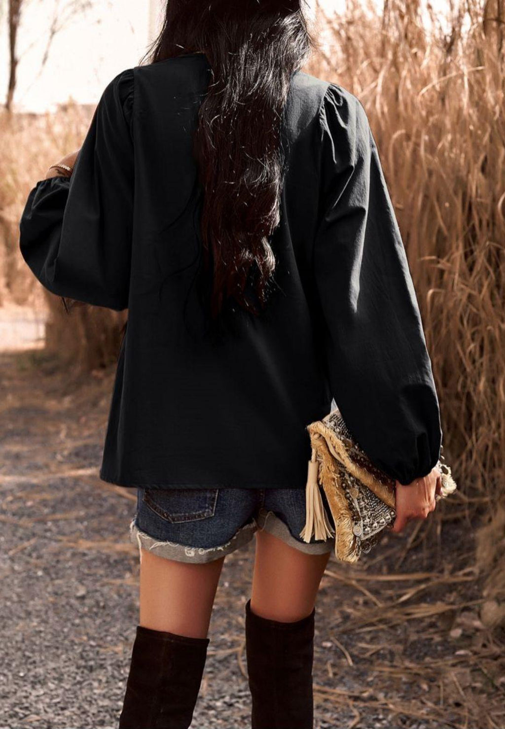 Blusa babydoll con cuello con lazo doble