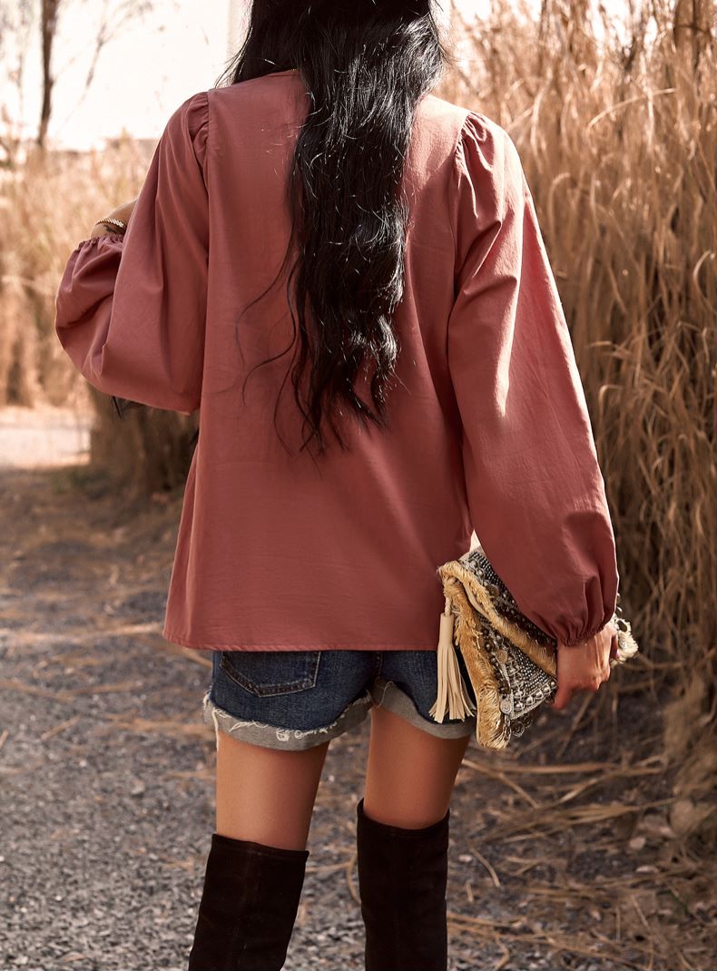 Double Tie Neck Babydoll Blouse