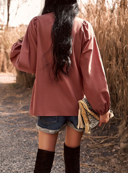 Double Tie Neck Babydoll Blouse