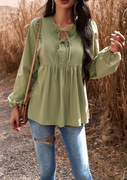 Double Tie Neck Babydoll Blouse