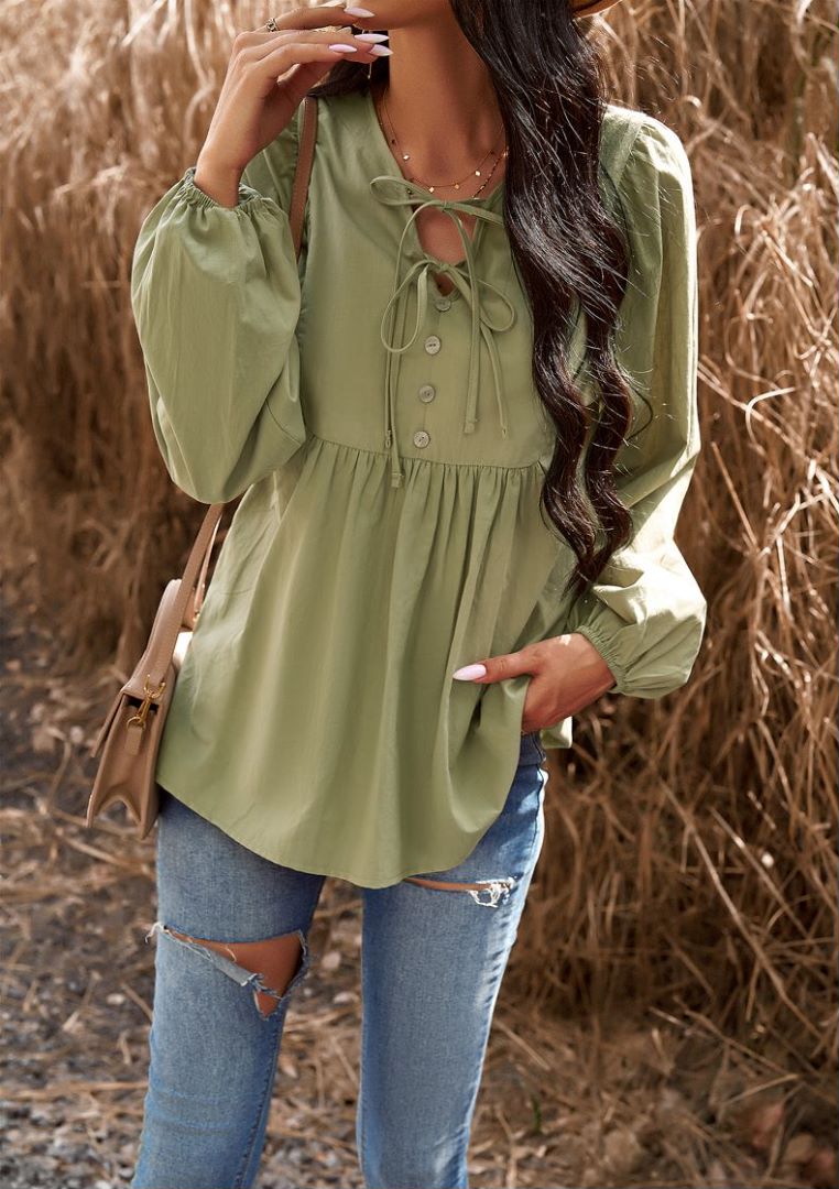 Blusa babydoll con cuello con lazo doble