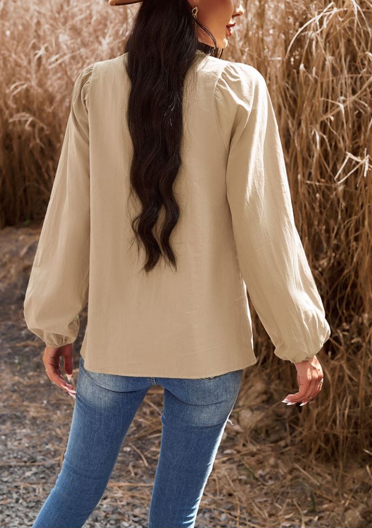 Double Tie Neck Babydoll Blouse