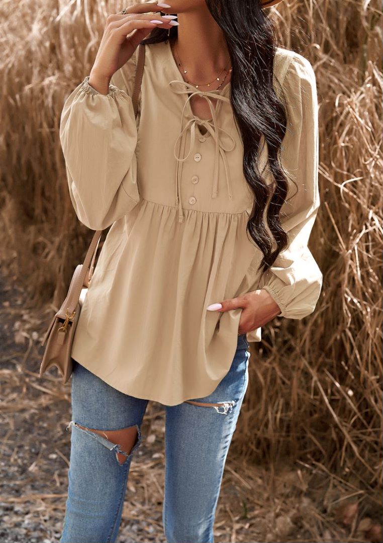 Double Tie Neck Babydoll Blouse