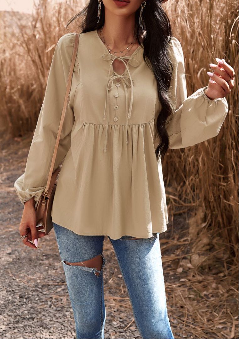 Double Tie Neck Babydoll Blouse