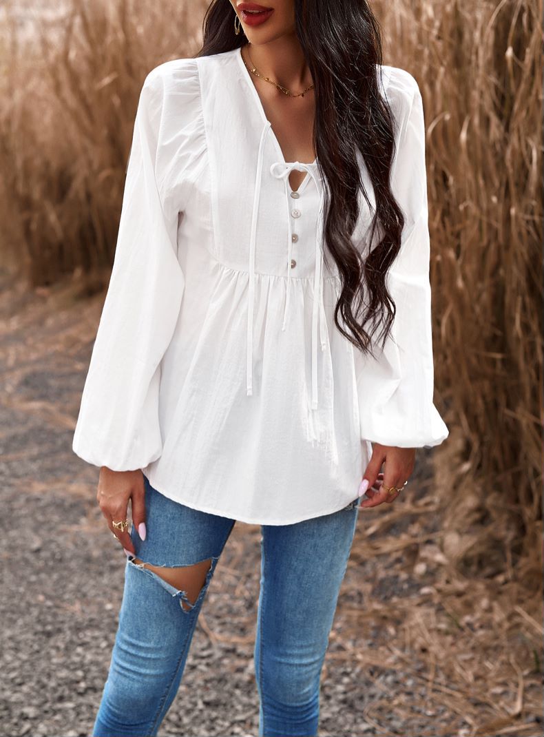 Double Tie Neck Babydoll Blouse