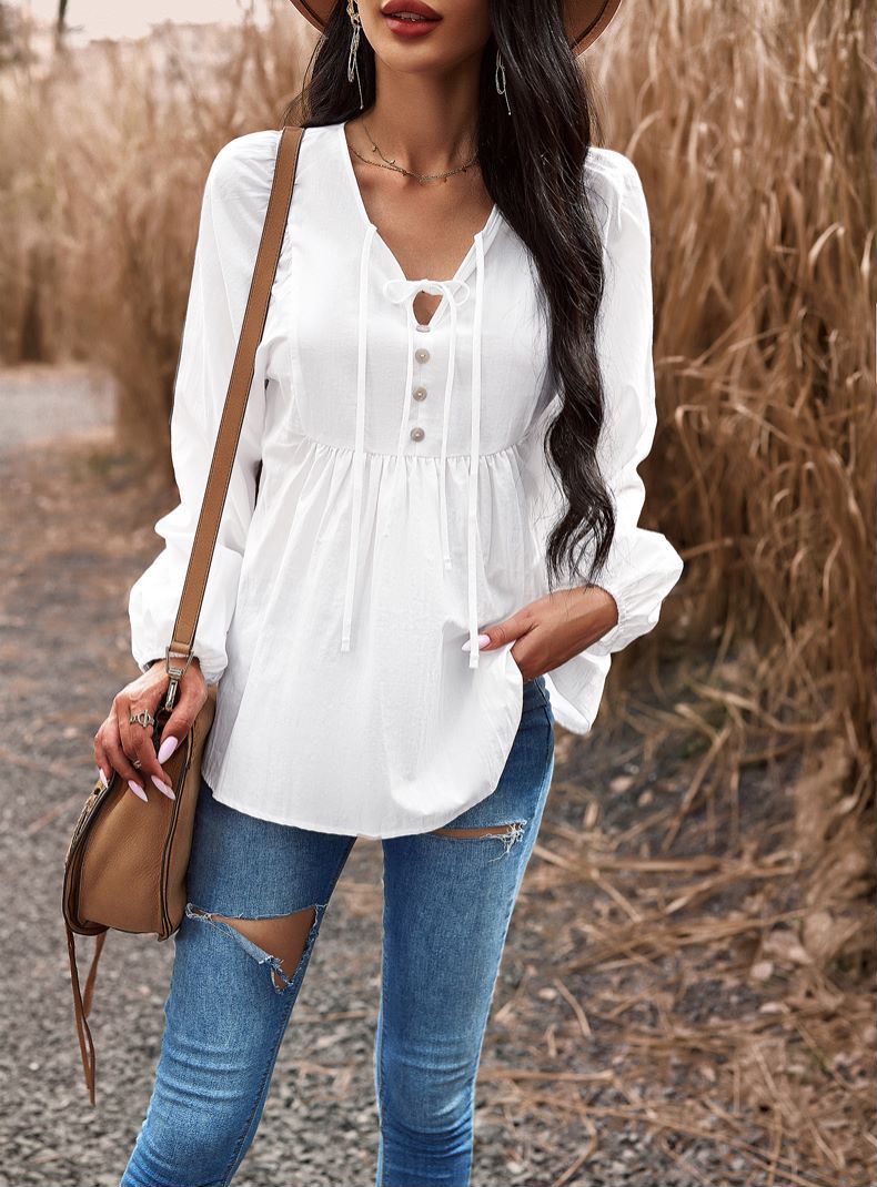 Double Tie Neck Babydoll Blouse