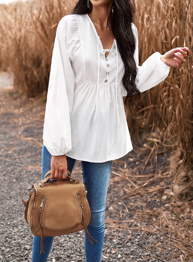 Blusa babydoll con cuello con lazo doble