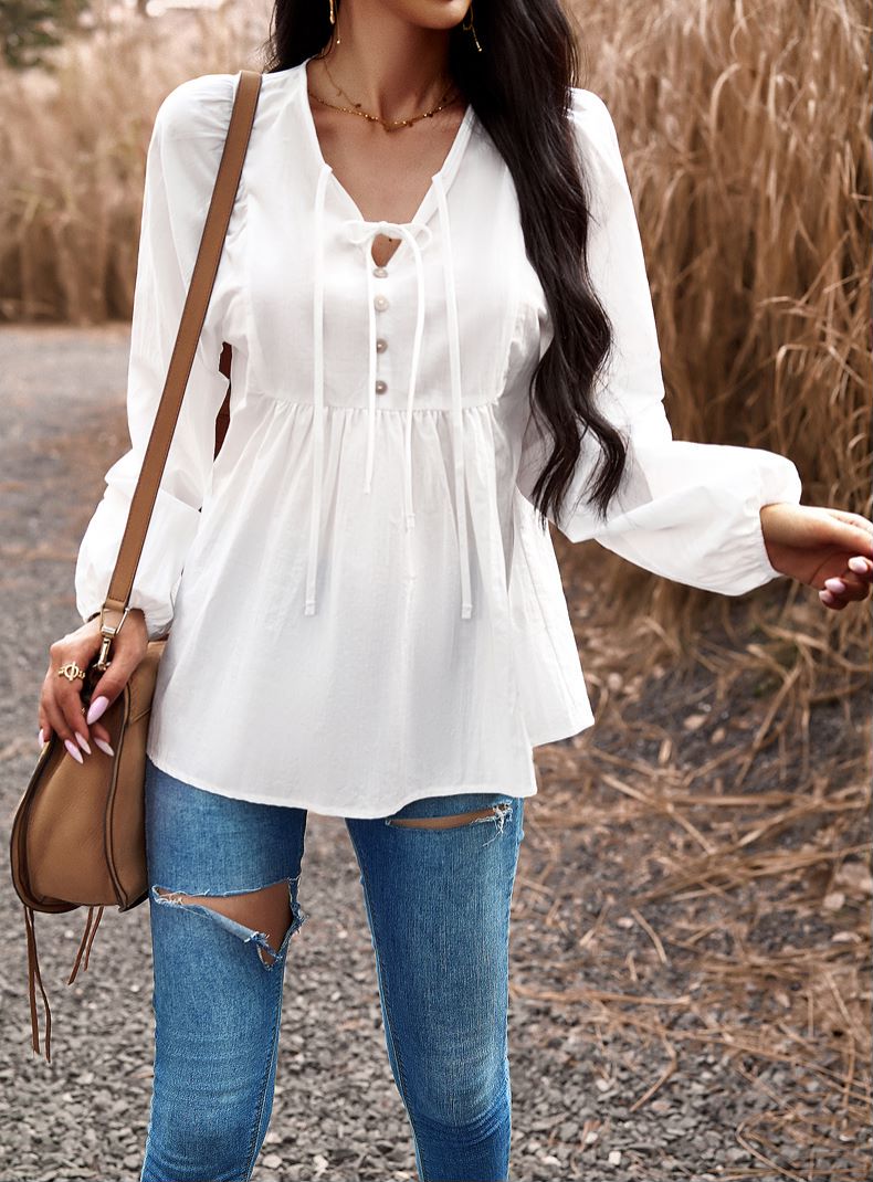 Blusa babydoll con cuello con lazo doble