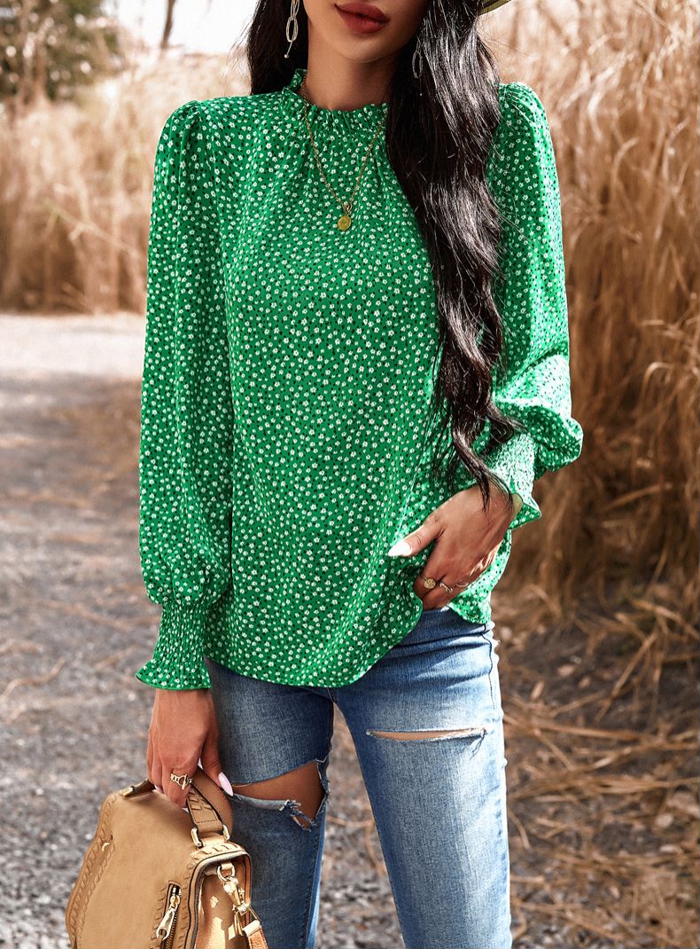 Shirred Cuff Long Sleeve Blouse