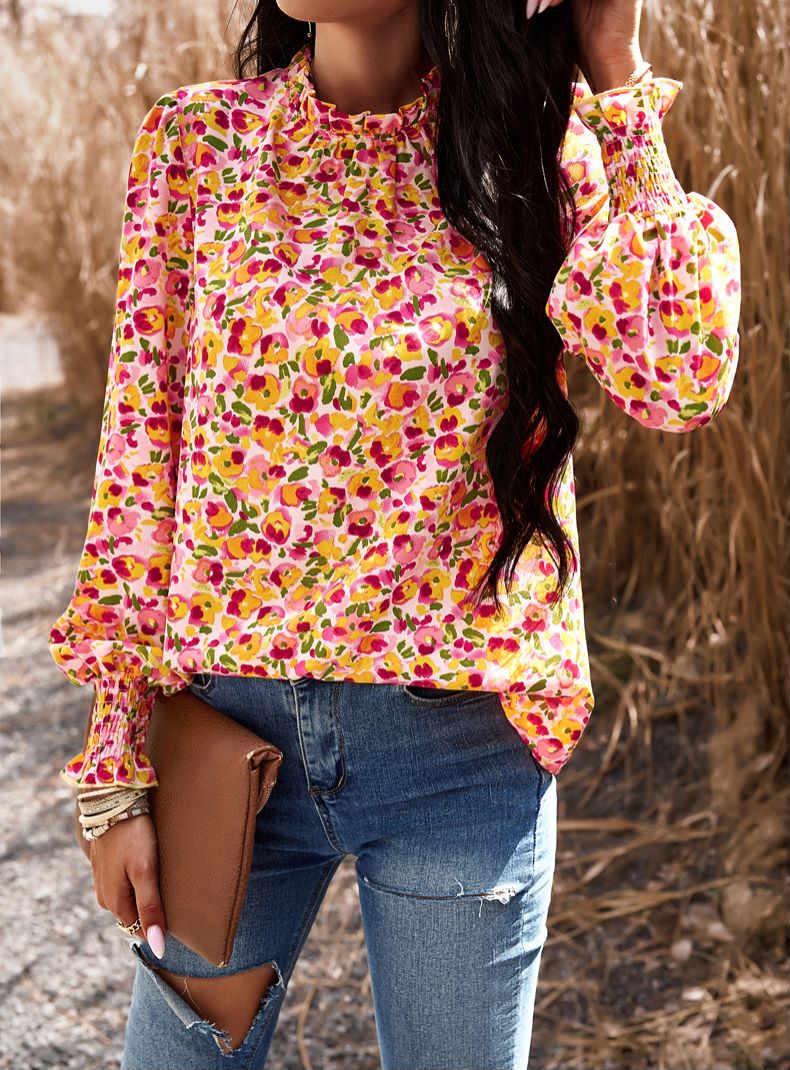 Shirred Cuff Long Sleeve Blouse