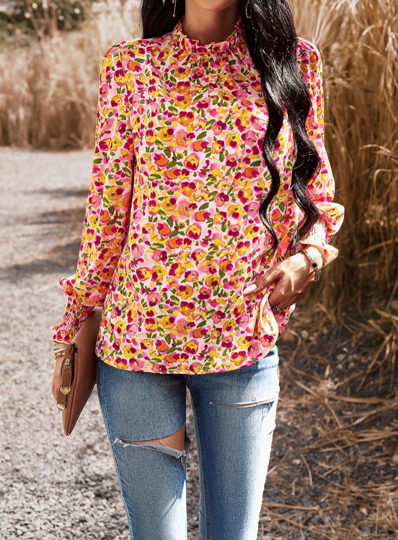 Blusa de manga larga con puños fruncidos