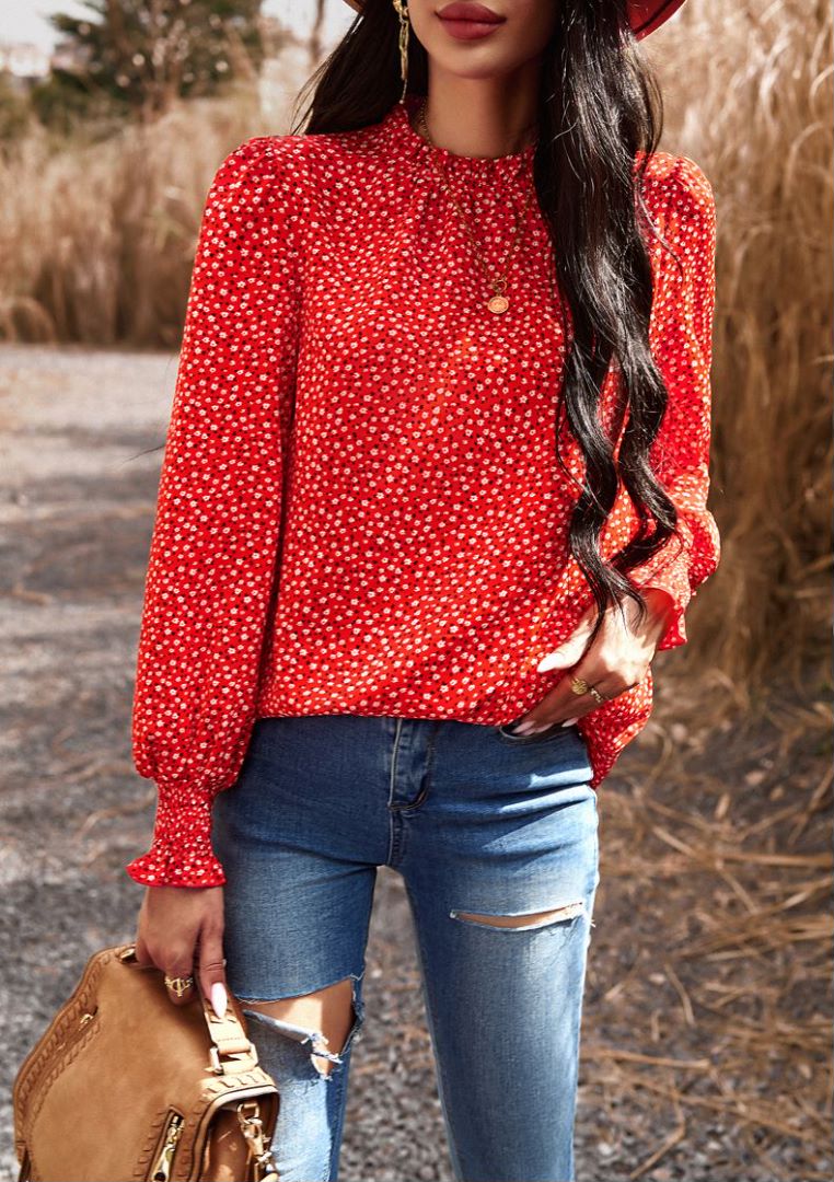 Blusa de manga larga con puños fruncidos