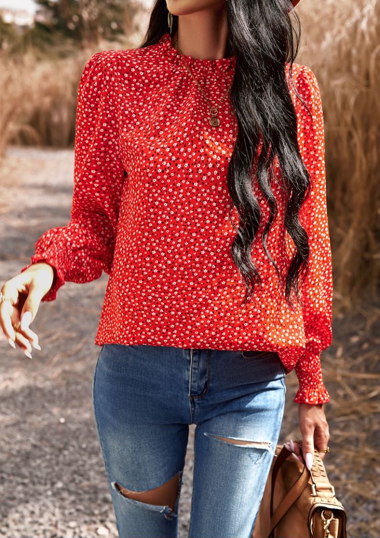 Shirred Cuff Long Sleeve Blouse