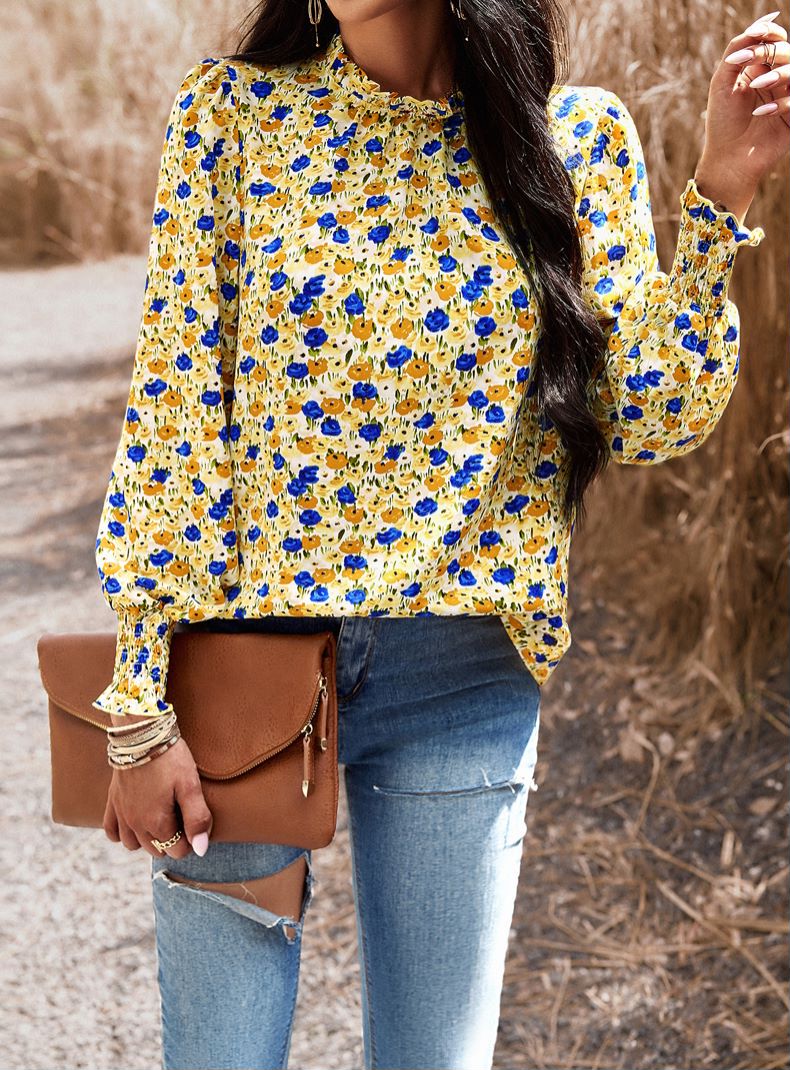 Shirred Cuff Long Sleeve Blouse