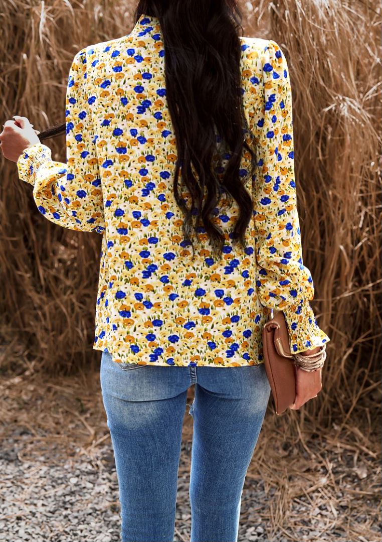 Shirred Cuff Long Sleeve Blouse